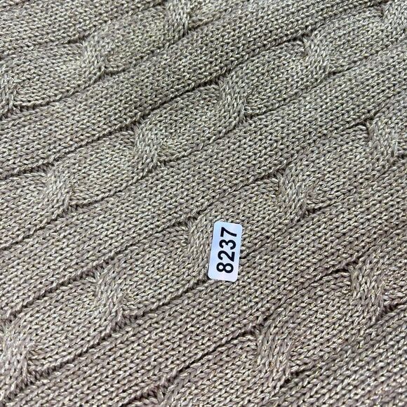 Lauren Ralph Lauren Sweater Women 1X Gold Metallic Cable Knit V-Neck Long Sleeve - Picture 9 of 9